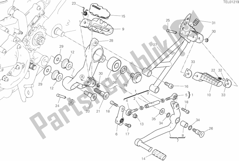 All parts for the Footrests, Left of the Ducati Hypermotard 950 Thailand 2020